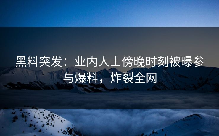 黑料突发：业内人士傍晚时刻被曝参与爆料，炸裂全网