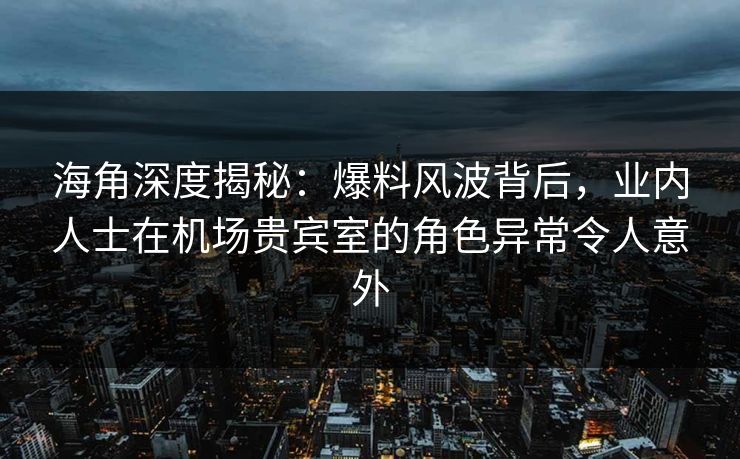海角深度揭秘：爆料风波背后，业内人士在机场贵宾室的角色异常令人意外
